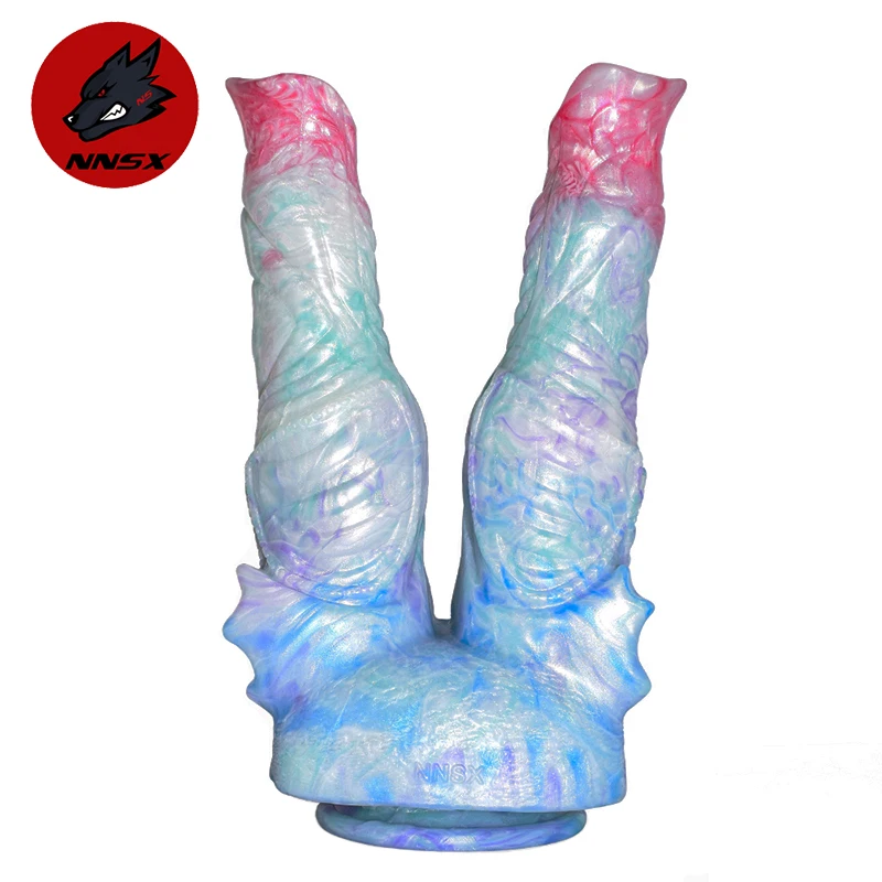NNSX 8 Inch Double Heads Animal Dildos Colorful Butt Plug for Women Lesbian Anal Sex Choop Funny Adult Toys Gode Erotic Products