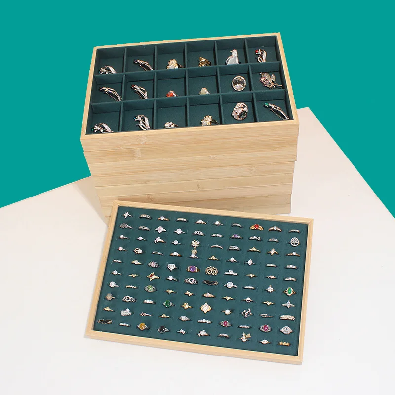 

Бархатная шкатулка для хранения ювелирных украшений, подвесной шкаф темно-зеленого цвета для демонстрации колец, серег, различных стилей