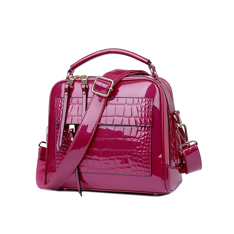 New Designer Women's Handbags Quality Oil Pu Women Messenger Bag Crocodile Pattern Patent Leather Shoulder Bags Ladies