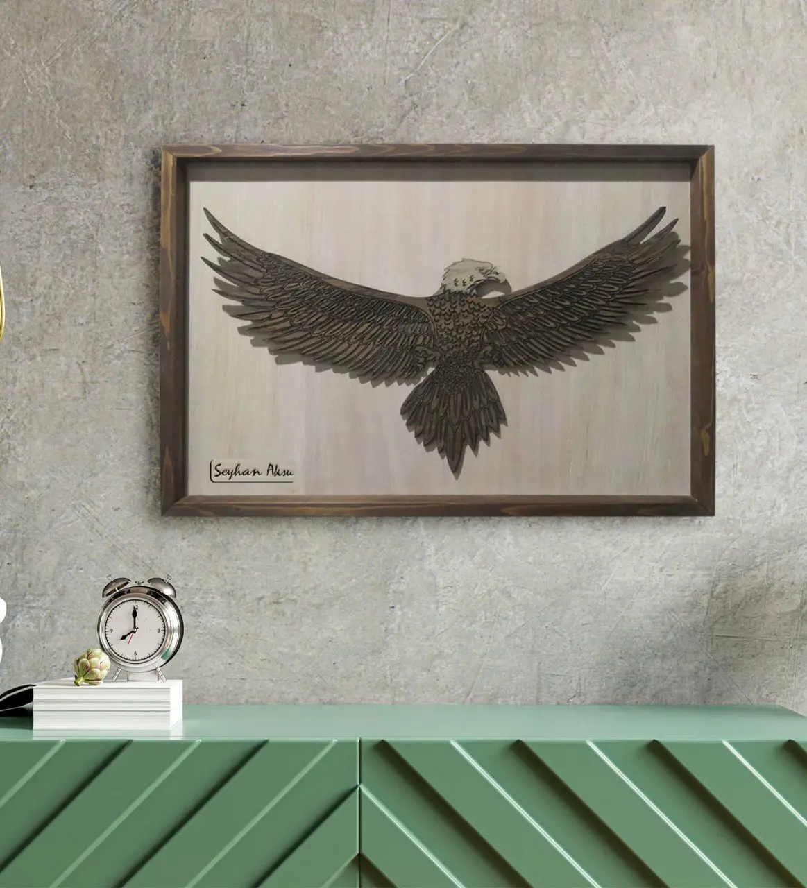 

Personalized Eagle Embossed Figured Custom Making Wood Framed Table