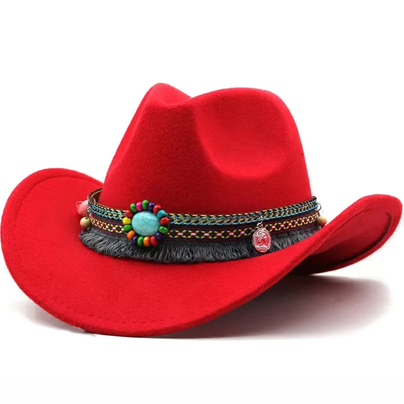 Wide Brim Wool Felt Cowboy Fedora Caps for Women Men Warped Eaves Top Hat Ethnic Style Western Cowboy Hat Jazz кепка женская