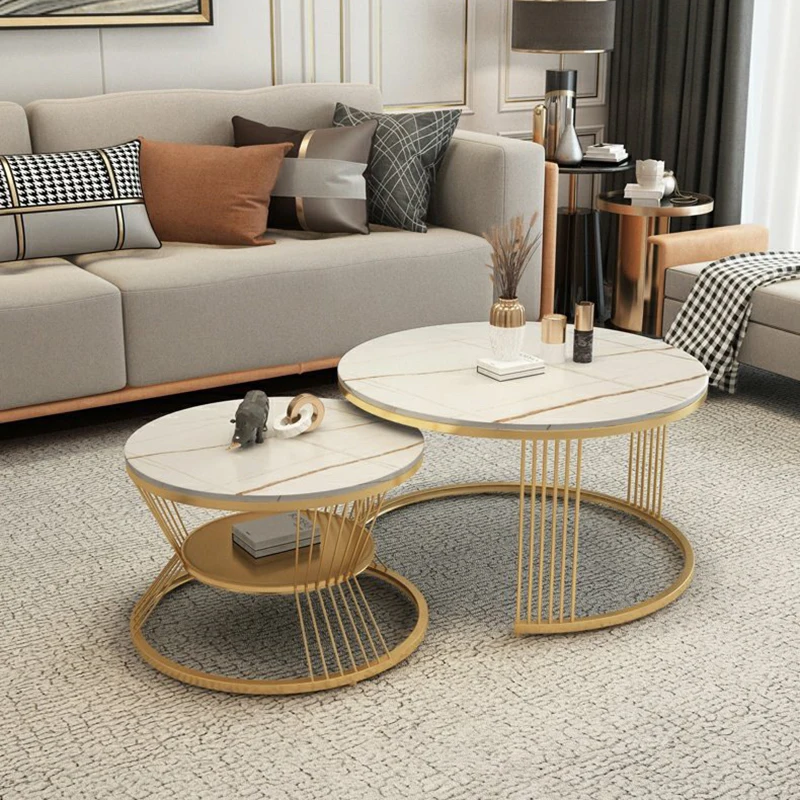 

Modern Design Coffee Tables Gold Legs Luxury Aesthetic Side Table Round Center Study Basse De Salon Dinning Table Set Furniture