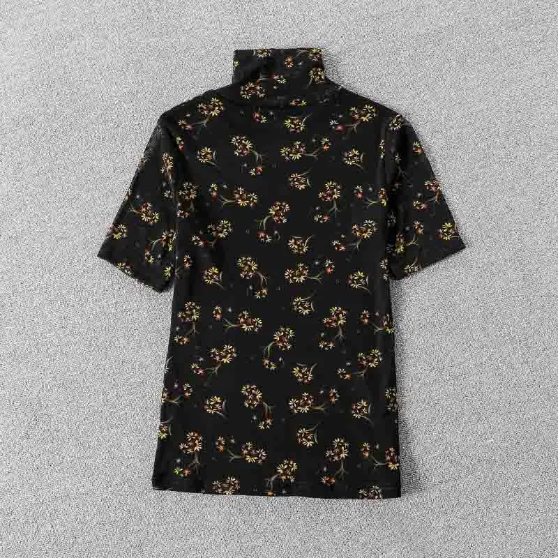 

Europe Style Spring Summer Women's High Quality Fashion Floral Print Turtleneck T-shirt B916
