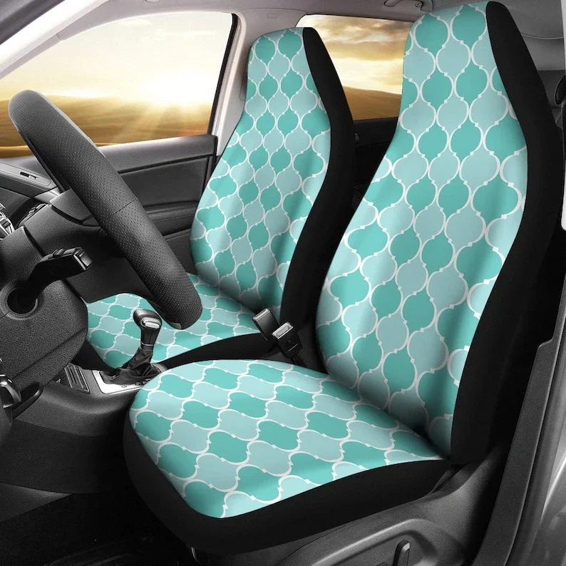 

Turquoise Retro Vintage Style Car Seat Covers Set SUV Universal Fit Front Bucket Seats