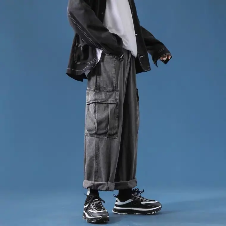 Men Wide Leg Jeans Hip Hop Casual Men's Straight Baggy Denim Pants Streetwear Skateboard Pant Neutral Trousers