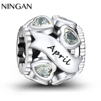 ningan april birthstone round charm openwork zircon beads charm for women bracelet brand original fine jewelry