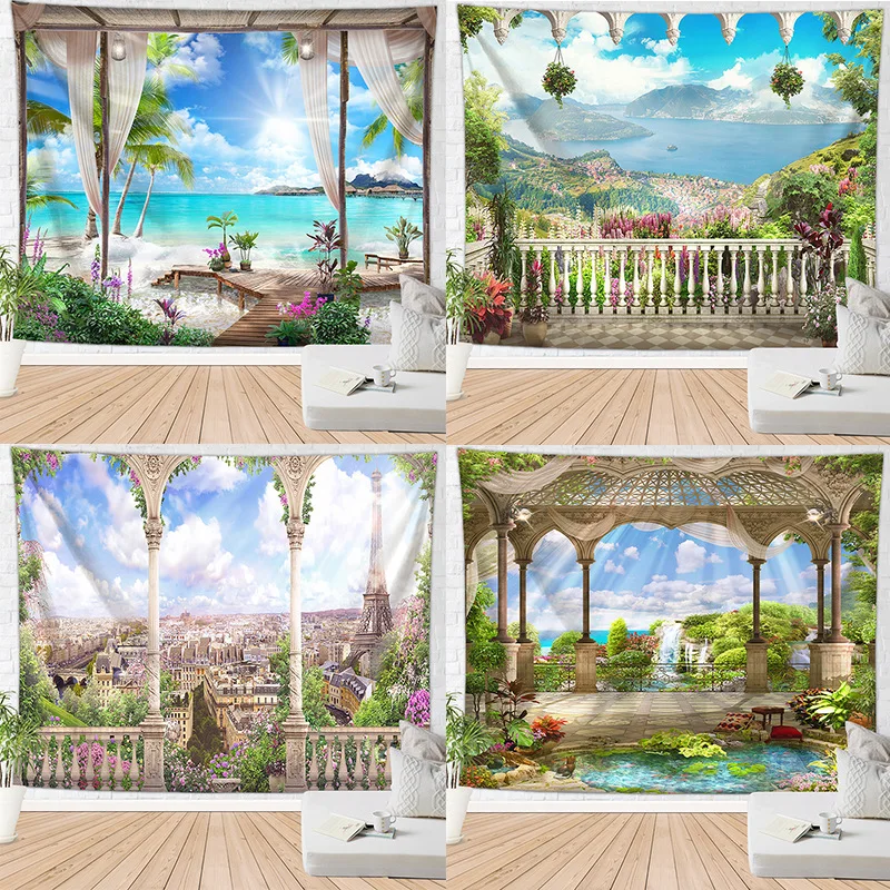 

Landscape Tapestry Summer Holiday Scenery Tapestry Wall Hanging Boho Home Decor Background Wall Cloth Multifunction Wall Hanging