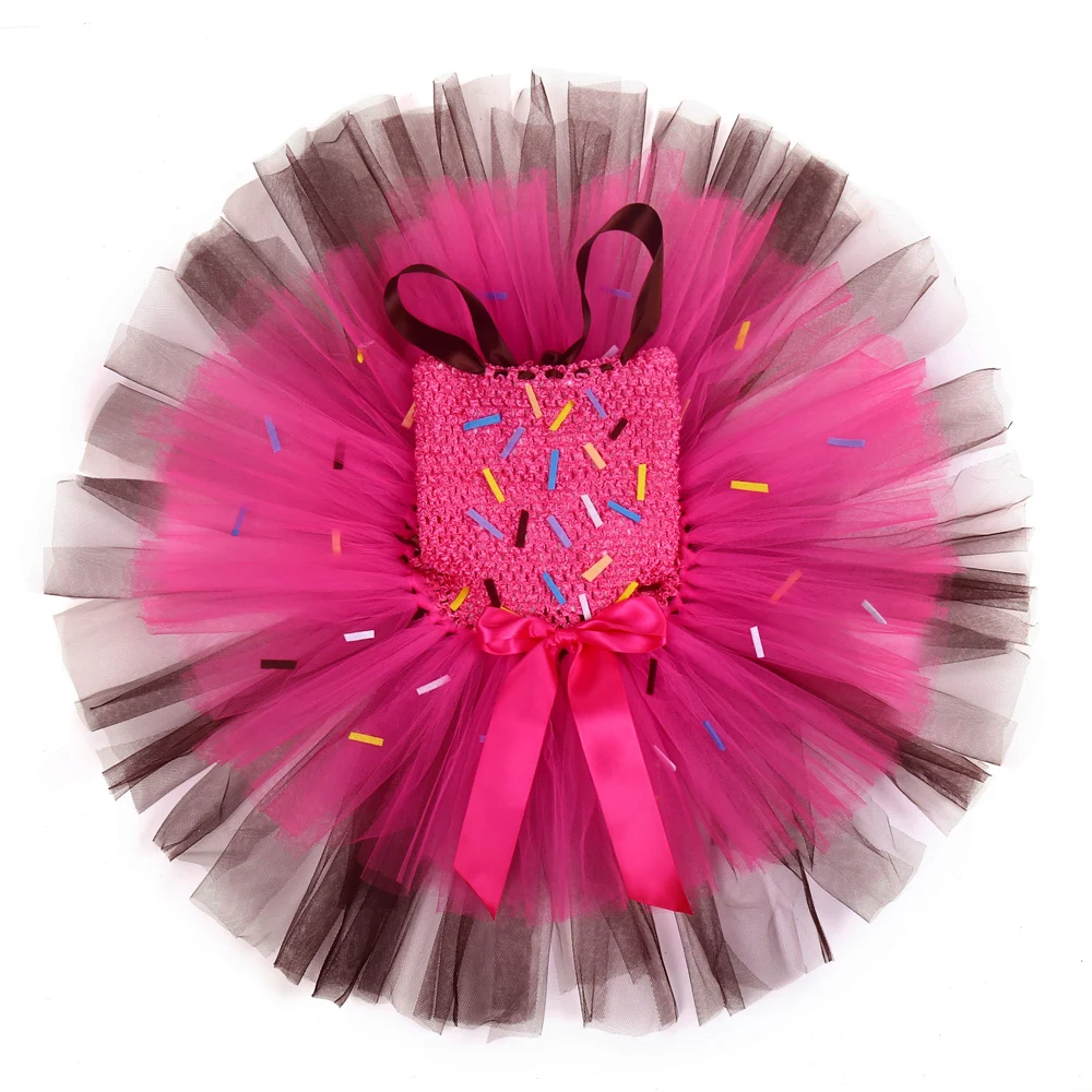 Hot Pink Brown Birthday Costumes for Baby Girls Candy Layered Dresses Kids Girl Cake Tutu Outfit Toddler Photoshoot Clothes Gift |