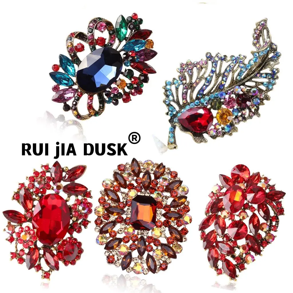 

RUI JIA DUSK Premium Stained Glass Large Glass Brooch Crystal Glass Brooch Women's Clothing Accessories Multiple Color Options