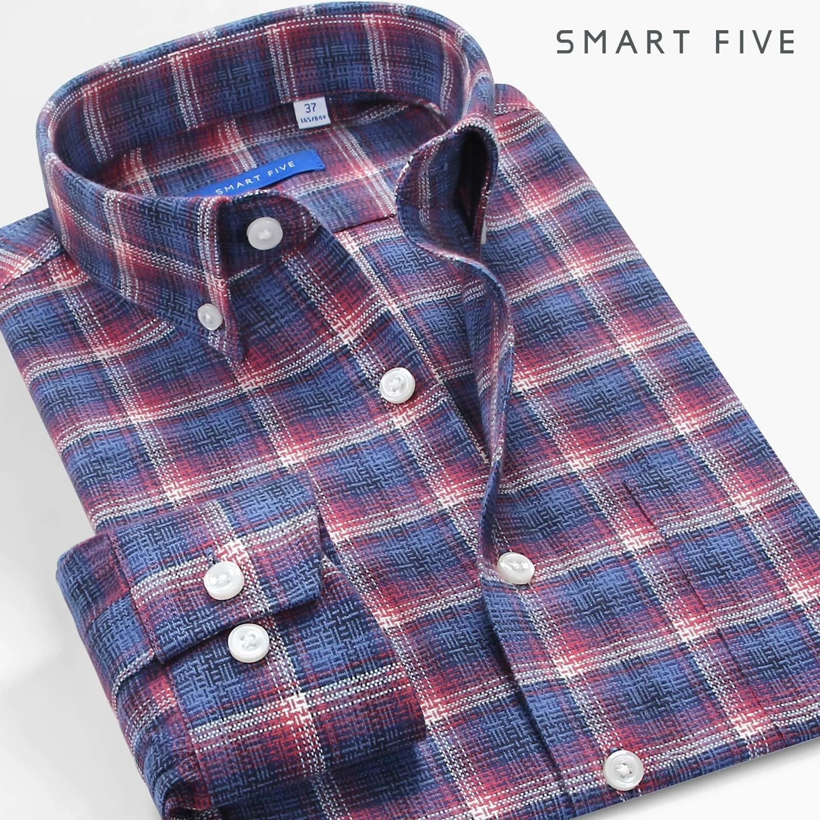 Five Smart Plaid Casual Shirts Men Long Sleeve Thick Flannel Winter Mens Shirts Clothes