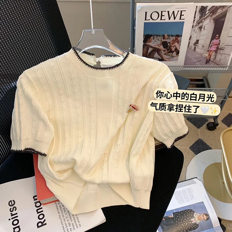 

Винтажный укороченный Женский трикотажный джемпер контрастных цветов, джемпер с длинным рукавом для офиса, Женский Осенний вязаный пуловер, шикарный свитер