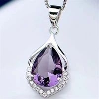 european and american fashion luxury purple crystal zircon necklace accessories wedding party water drop pendant jewelry