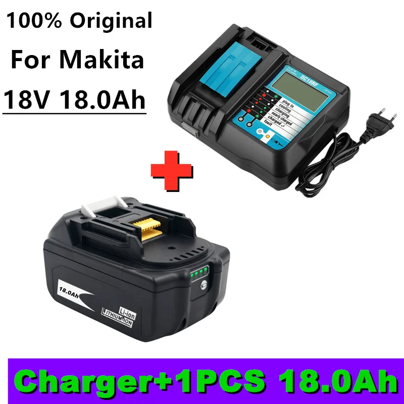 

Replacement 18V 18000mAh Lithium-ion Battery for Makita BL1880 BL1860 BL1830, Equipped with A 4A Charger