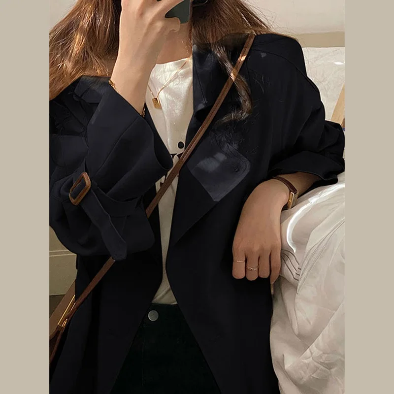 Длинный плащ цвета хаки женский новинка 2025 весна-осень корейское шикарное пальто