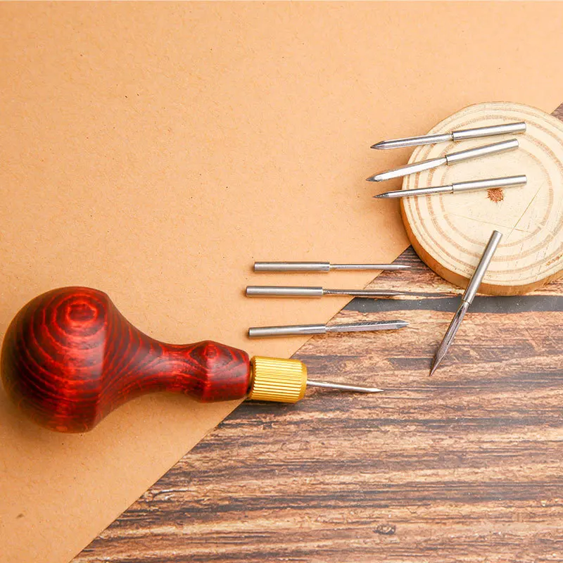 1 компл. DIY кожаный дырокол шило с деревянной ручкой сменная игольная головка обувь ручной кожаный ремесленный дырокол инструмент для шитья (art.: 3920cbddca833) - 3920cbddca833