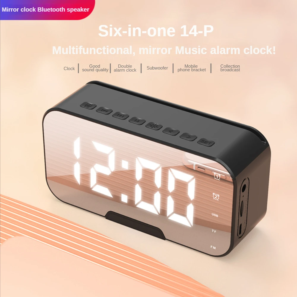 

Multifunctional Wireless Bluetooth Speaker HD Led Display Radio New Clock Portable Card Mirror Alarm Subwoofer Music Player