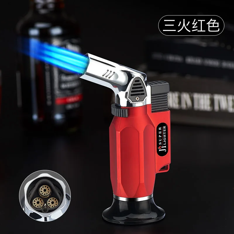 

2023 New Windproof Direct Charge Spray Gun Outdoor Kitchen Baking High Fire Blue Flame Inflatable Metal Cigar Lighter