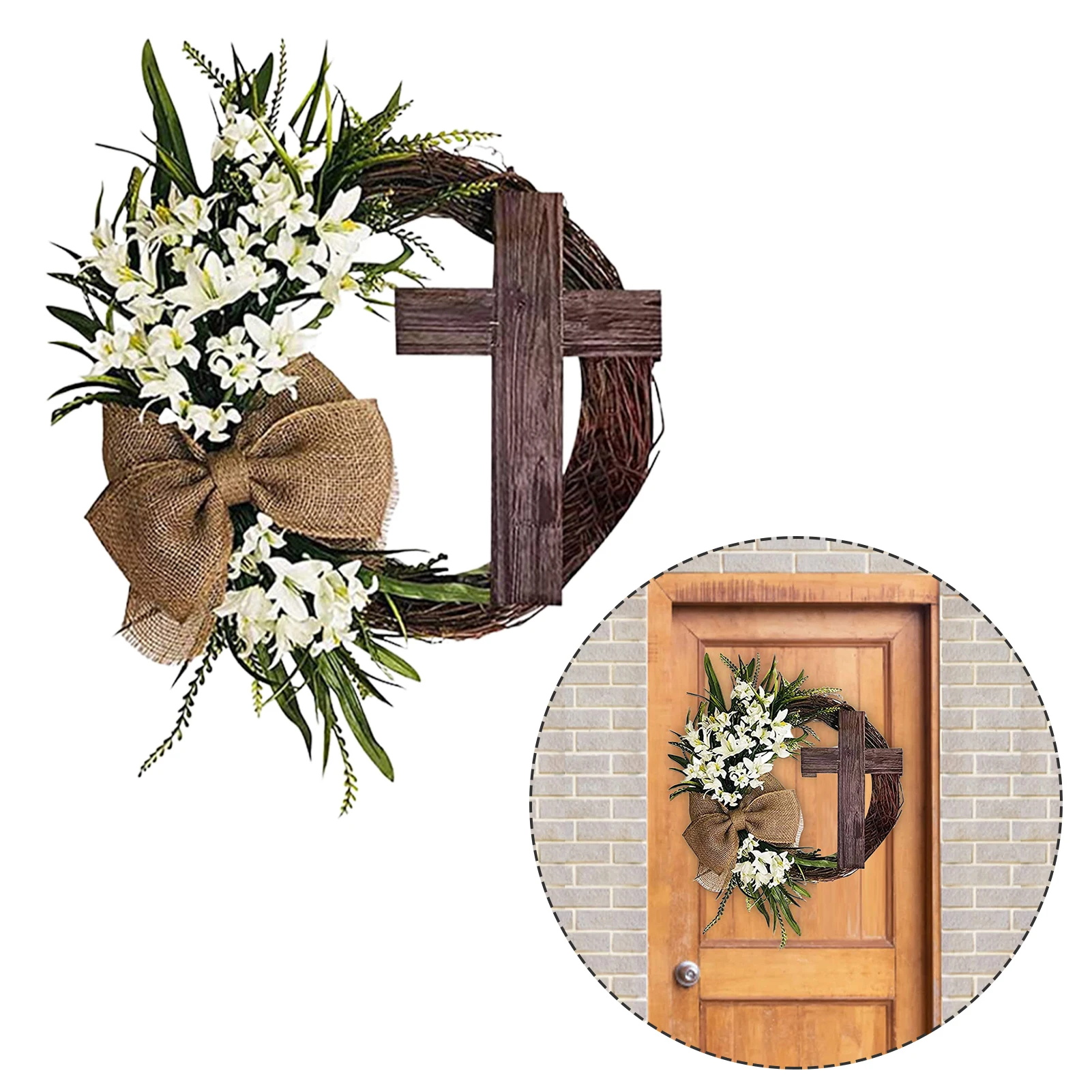 

Пасхальный венок с крестом, изысканная имитация гирлянды, уникальный деревенский дверной венок, украшения для дома в фермерском стиле, крыл...