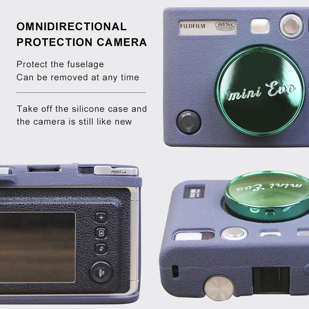 Фото Мягкий силиконовый чехол для камеры Fujifilm Instax Mini EVO, водонепроницаемый, пылезащитный, защитный чехол-сумка, зеленый, синий, черный, оранжевый №4