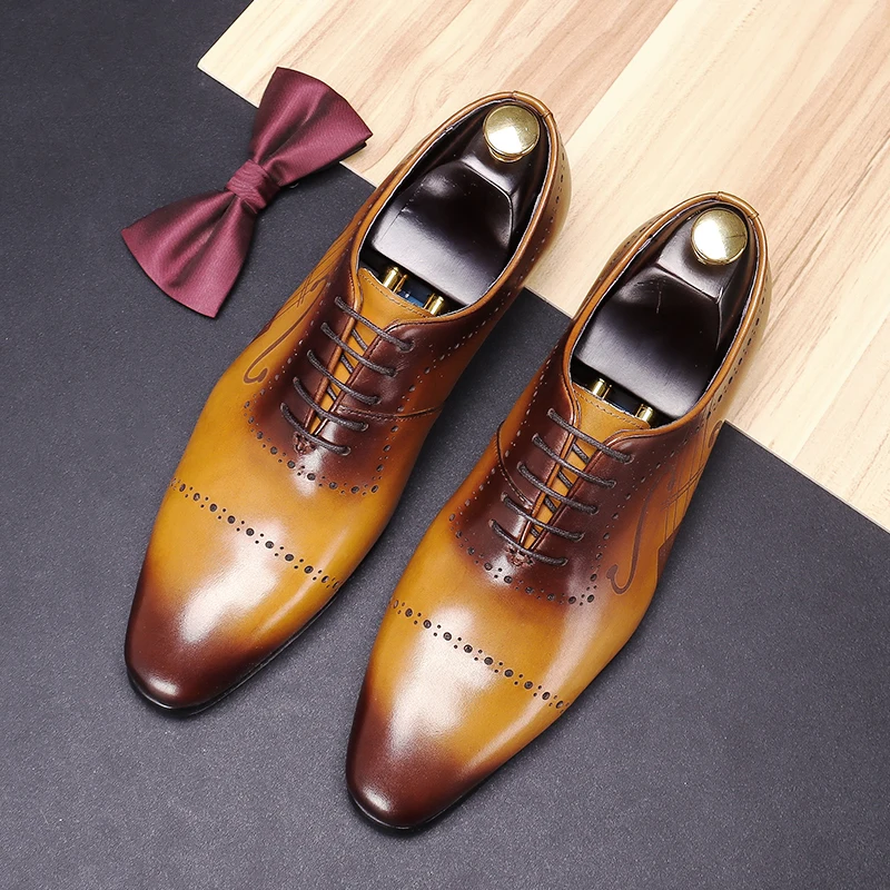 

Euro Size Royal Noble Men's Luxury Brown Elegent Carved Brogue Shoes Top Leather Hight-end Businessman Handmade British Oxfords