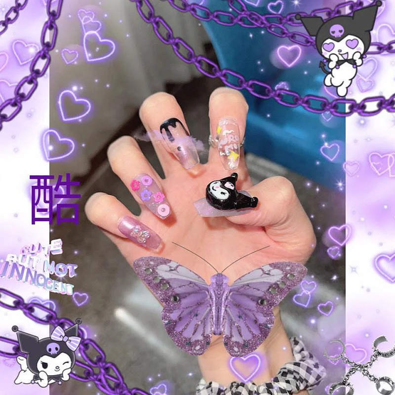 

New Diy Sanrioed Kuromi Super Sparkle Rhinestones Three-Dimensional Decoration European and American Style Hottie Nail Patch