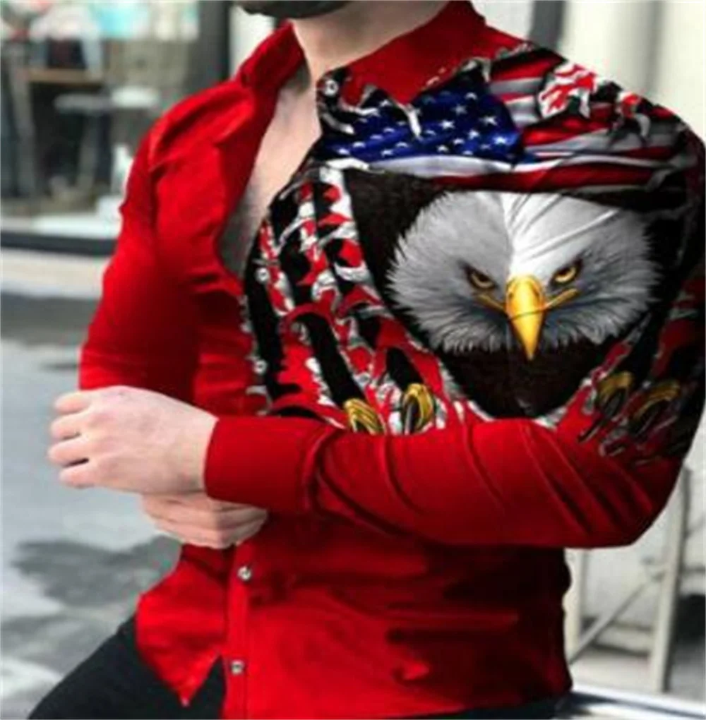 Lion pattern lapel men's casual sports machine room muscle shirt outdoor street long-sleeved button-down top 2023 latest fashion enlarge