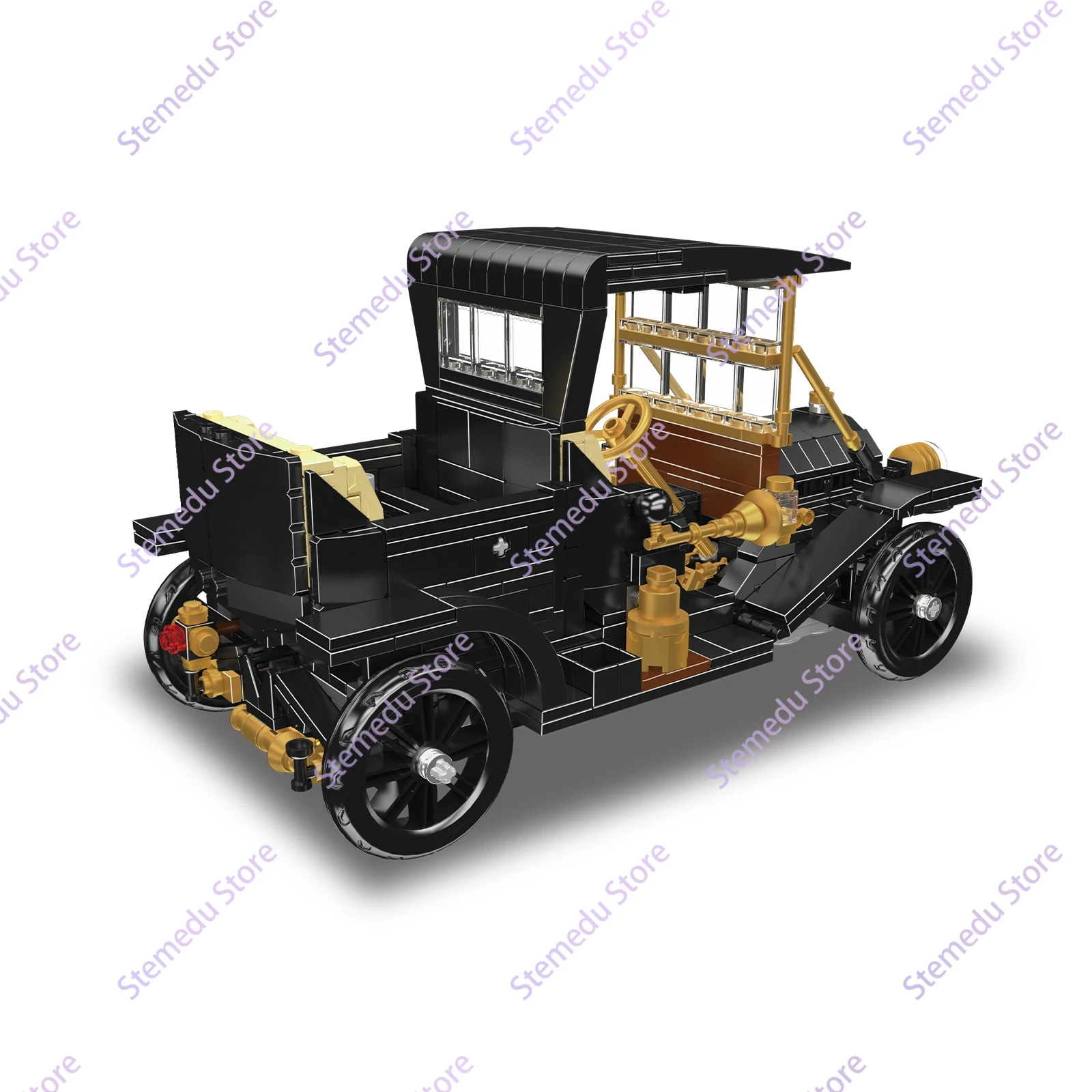 Фото Конструктор MOULD KING 1290 деталей: Винтажный классический автомобиль 1910 №30, ретро-модель, DIY-украшение для рабочего стола, развивающий подарок №2