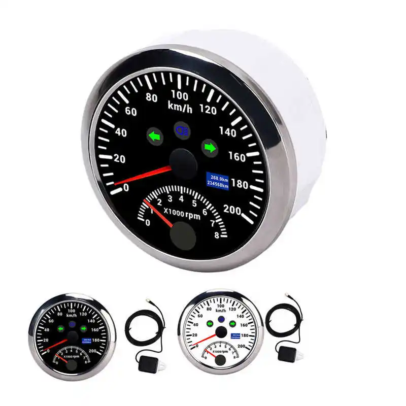 

0‑8000rpm Tachometer Gauge 85mm Stainless Steel Bezel High Accuracy 200km/h GPS Speedometer for 12V/24V Car Boat Yacht RV