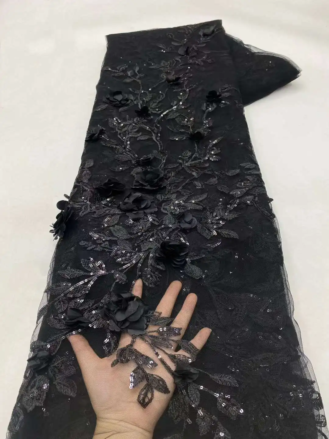 Африканская кружевная ткань с 3D цветами 5 ярдов 2024 высококачественная вышитая