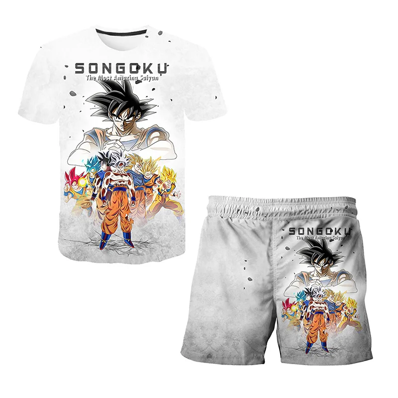 Summer New Fashion Dragon Ball Tshirt Shorts 2 Piece Sets Kids Tracksuit Vegeta Clothes 3D Printed Dragon Ball t shirts  Suit