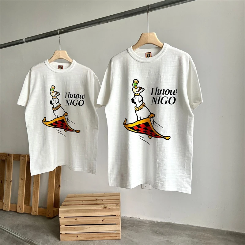 

2023ss White T-shirt Men Women Bamboo Cotton Short Sleeve Harajuku Dog Duck Love Print T Shirt I Know Nigo Logo Hip Hop Tops Tee