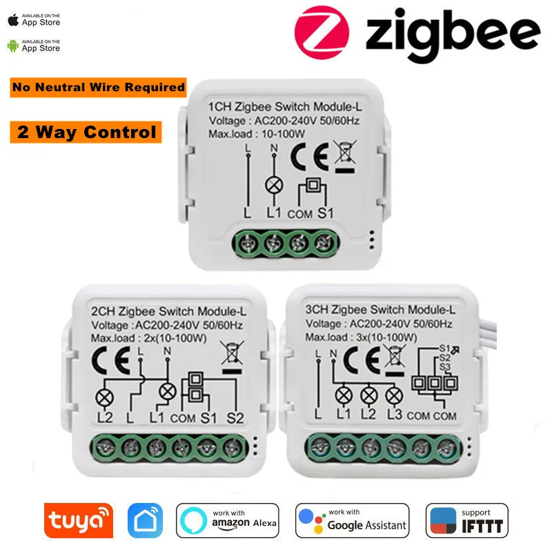 

ZigBee 3.0 Tuya Smart Switch Module 10A 123 CH No Neutral Wire Required Smart Home DIY Light Breaker Work With Alexa Google Home