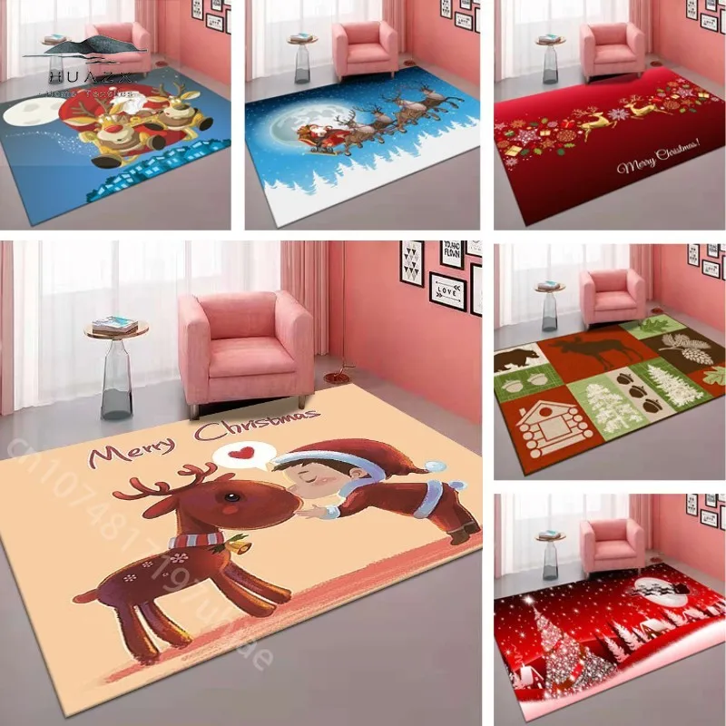

Cartoon Elk Litter Boy Print Carpet for Living Room Santa Claus Christmas Theme Home Party Decor Floor Mat Sofa Tables Area Rug