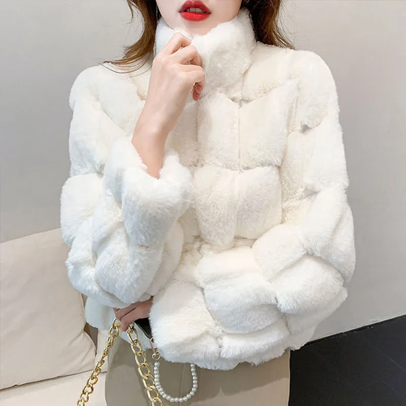 Parkas Women's Outdoors Coats Jackets 2022 Winter Faux Fur Rabbit Zipper Splicing Thickening Warm Cardigan Casual Jacket Woman