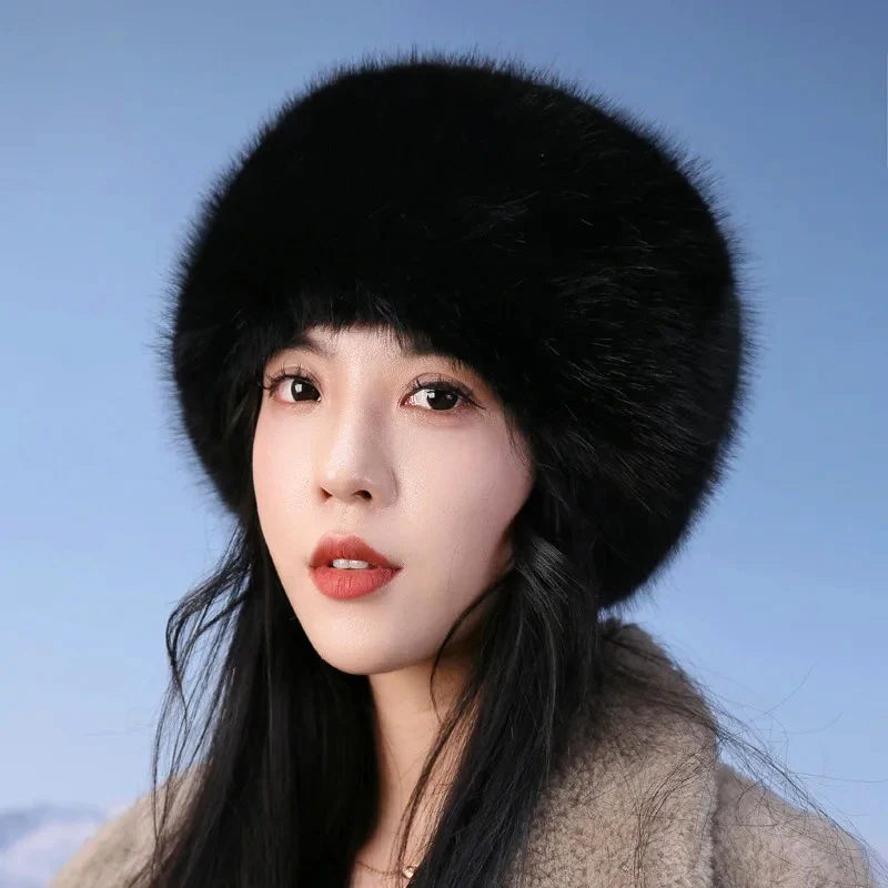 

1PC Faux Fur Hat Women Warm Snow Ski Hats Artificial Fluffy Fox Fur Baseball Cap Windproof Winter Outdoor Earwarmer Russian Hat