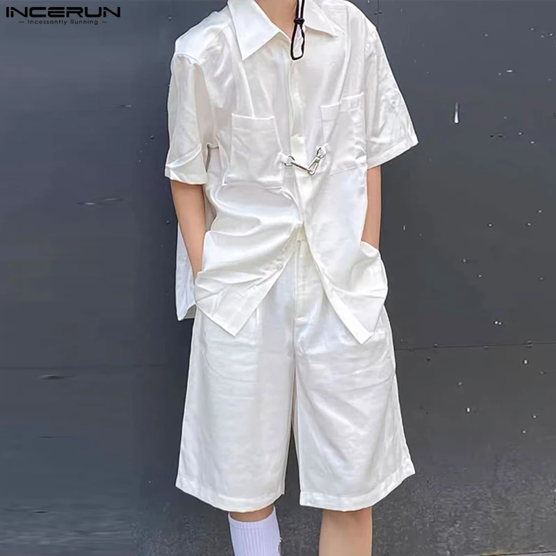 

Men Sets Solid Color Streetwear Loose Lapel Short Sleeve Shirt & Shorts 2PCS 2023 Korean Style Men's Casual Suits S-5XL INCERUN