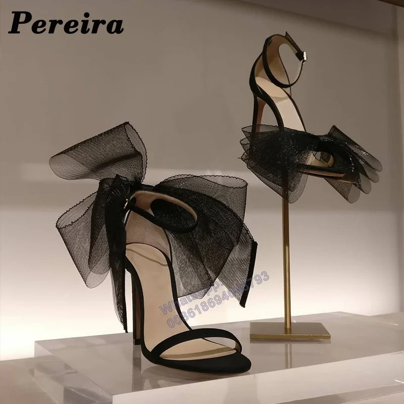 Женские босоножки на высоком каблуке с бантом и открытым носком - купить по