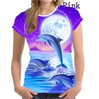 summer womens fashion casual short sleeve round neck dolphin 3d printed animal t shirt
