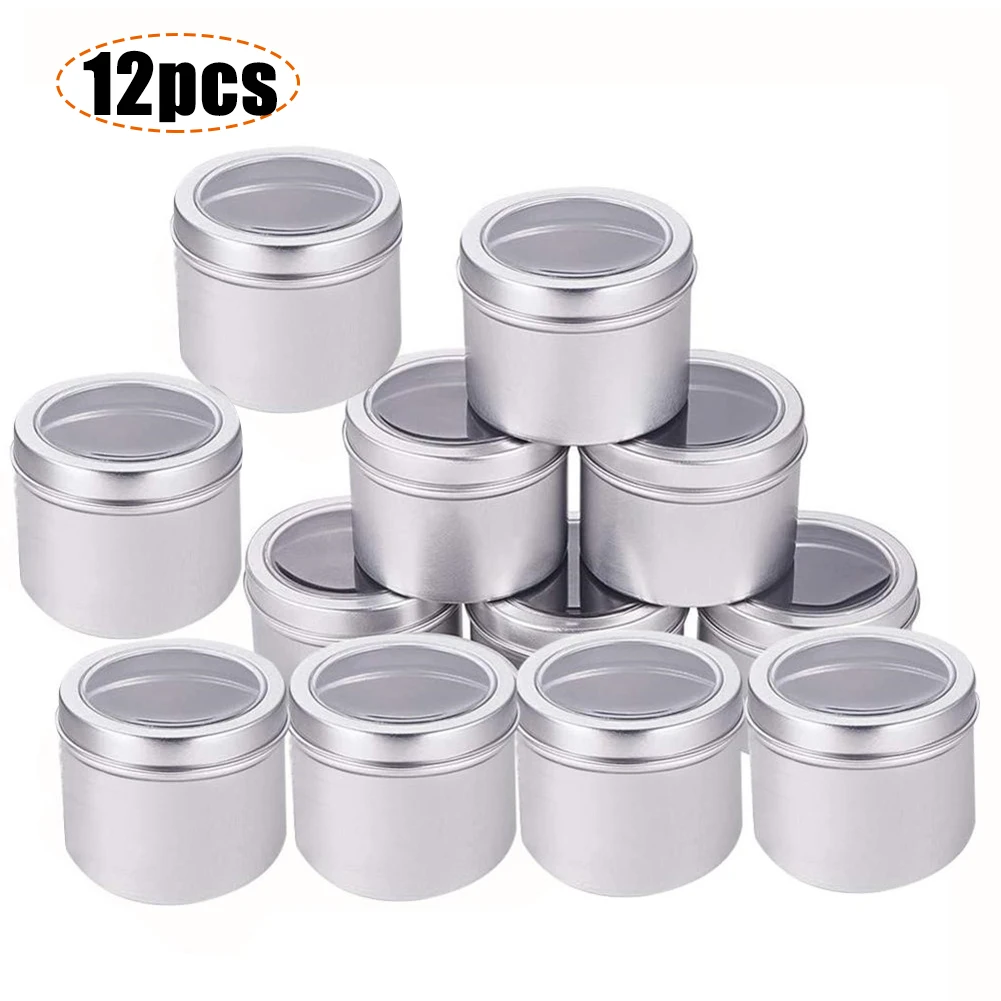 

Metal Tin Jars With Transparent Clear Window Lid Chocolate Candy Cake Storage Box Makeup Cosmetic Organizer Display Round Can