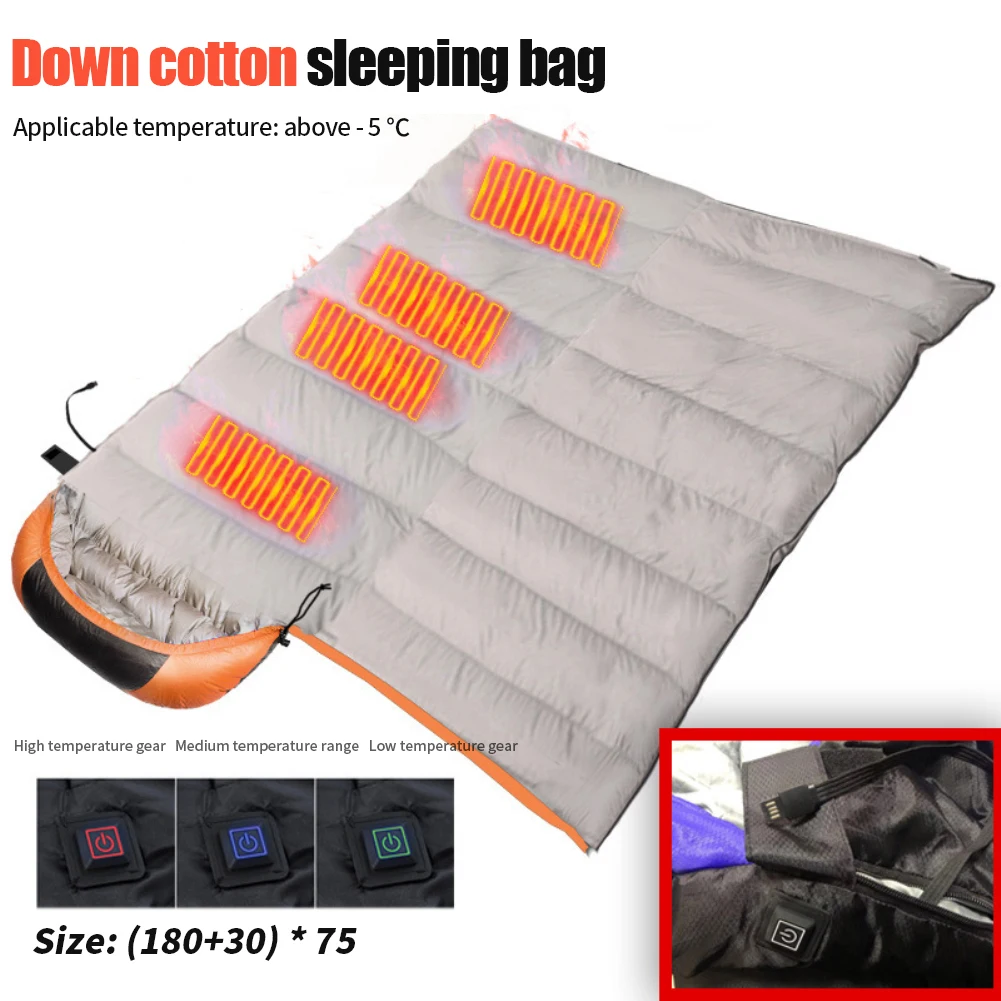 Heated Sleeping Bag with Storage Sack Outdoor Winter Warm Sleeping Bag for Camping Hiking Traveling Envelope Sleeping Bag Heated