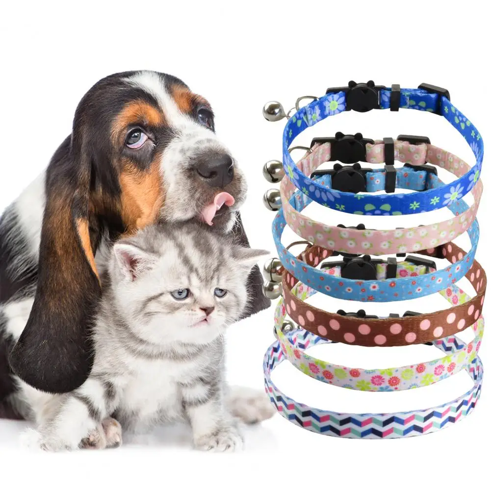 

Pet Collar Floral Print Cat Collar Safety Buckle Adjustable Dog Neck Strap with Bell Pet Fashion Accessories