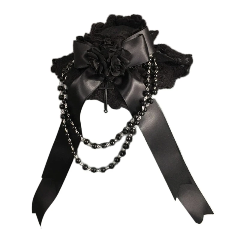 

40GC Цветочная кружевная верхняя шляпа Головной убор лента с бантом