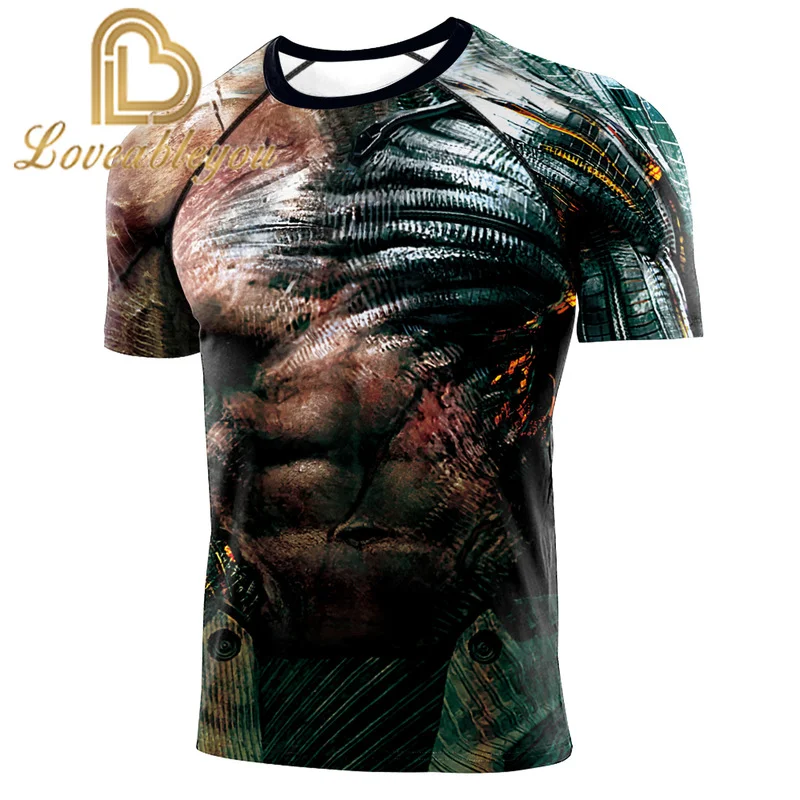 Мужские футболки 3D спортивная одежда для фитнеса короткая компрессионная