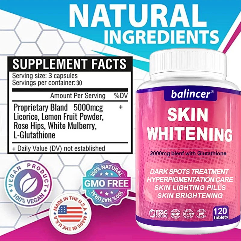 

Balincer Natural Skin Whitening Effect, Super Collagen with Vitamin C, Glutathione, Face, Melanin, Anti-aging