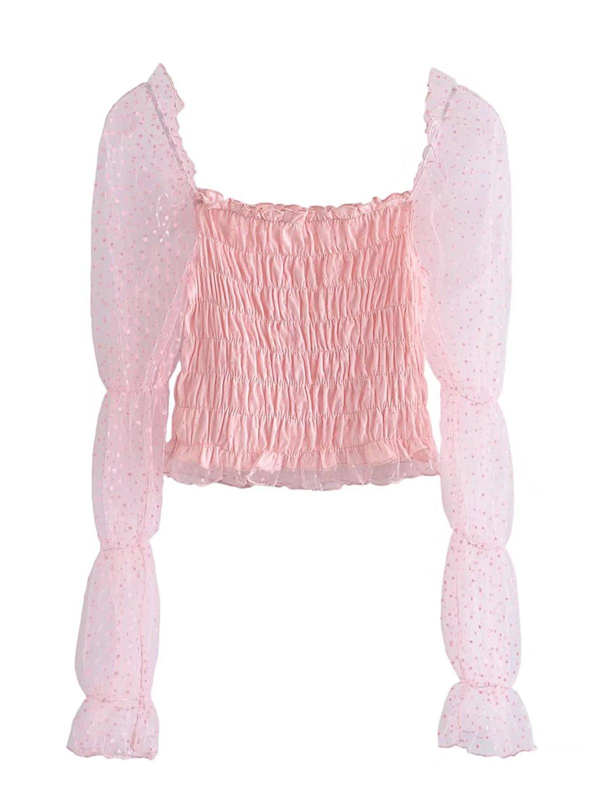 

Модный женский пикантный прозрачный сетчатый топ составного кроя с длинным рукавом YENKYE, Розовый Эластичный укороченный топ, женские летние...