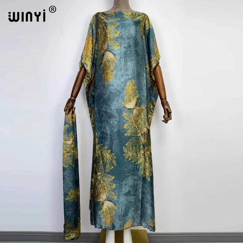 

2022 богемное платье WINYI в стиле бохо, хиджаб с принтом, свободная элегантная мусульманская абайя, искусственное платье, богемное сексуальное ...
