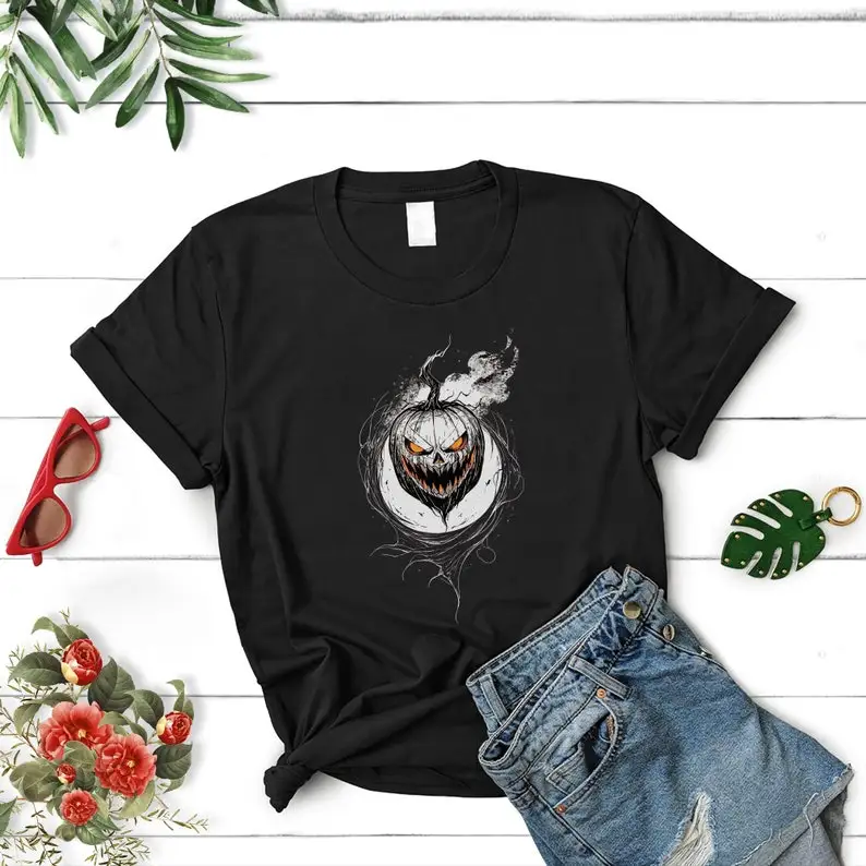 Футболка с тыквой ужасов рубашка волком одежда в стиле гранж ликантопия