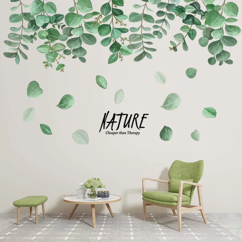 

Green Plant Leaves Wall Stickers Home Decor Self-adhesive Living Room Wallpaper Stickers Nordic Style Posters Bedroom Decor