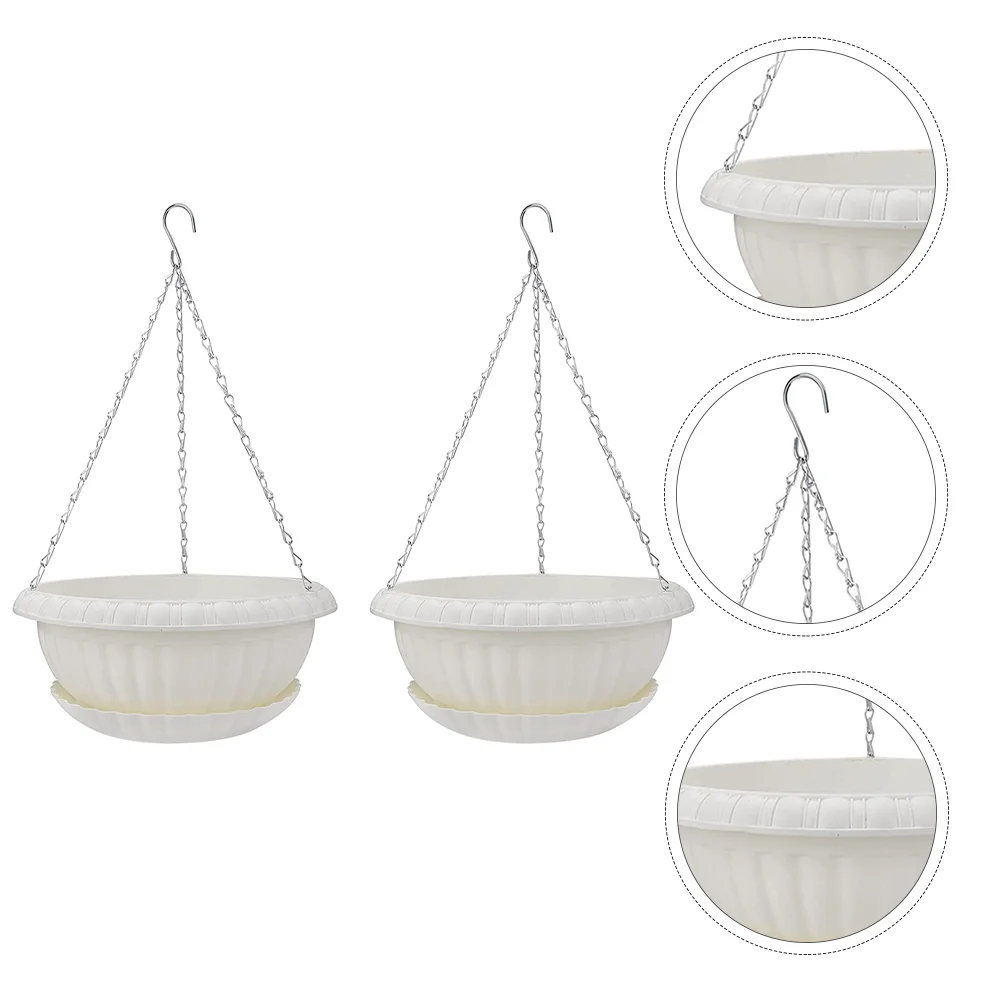 

2pcs Wall Hanging Flowerpot Planter with Tray Indoor Outdoor Flower Basket for Garden Balcony Deck Home Decoration