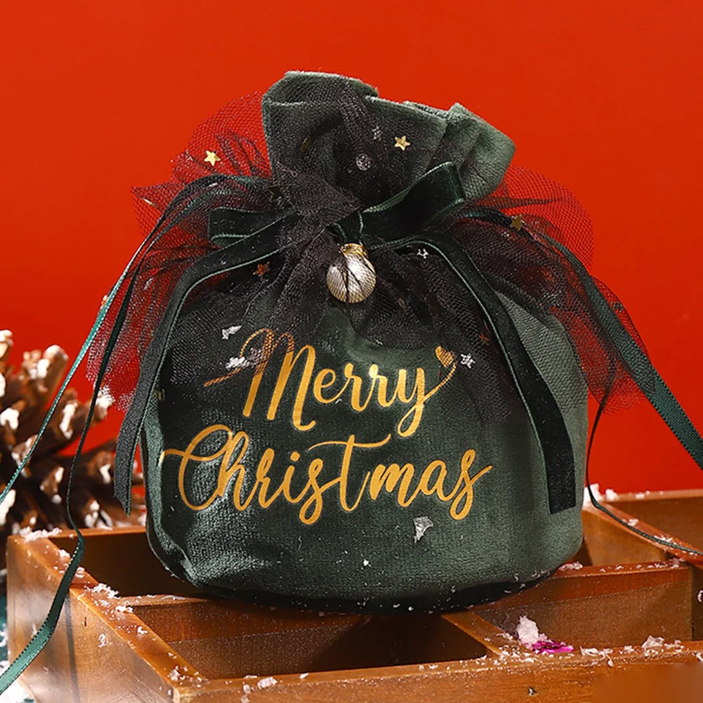 

1pcs Santa Gift Bag Candy Bag Bell Pendant Bag Drawstring Bag Merry Christmas Decorations for Home New Year 2023 Presents